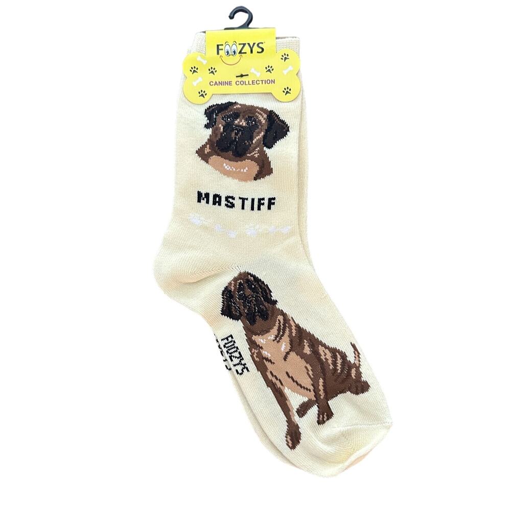 Foozys Mastiff Dog Print Crew Socks Women One Size